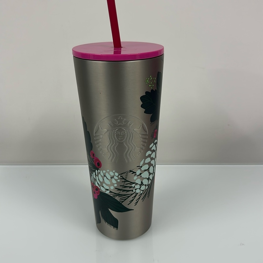 Starbucks Holiday Pinecone Berry Pink Stainless Steel Cold Cup Tumbler 24 oz
